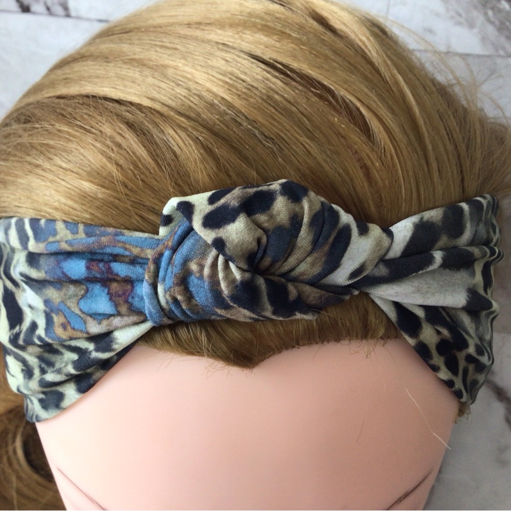 Leopard print top knot turban headband